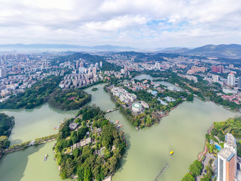 航拍福建福州西湖公園風(fēng)光