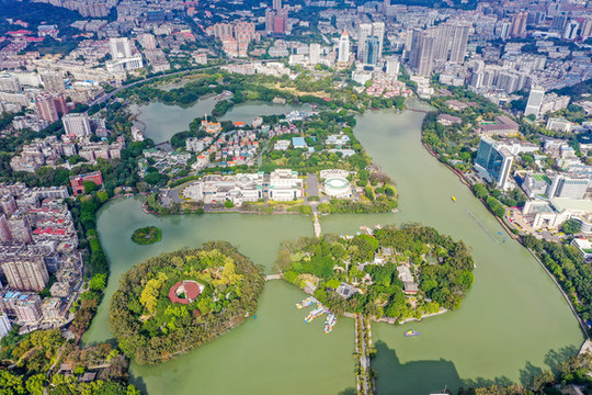 航拍福建福州西湖公園風(fēng)光