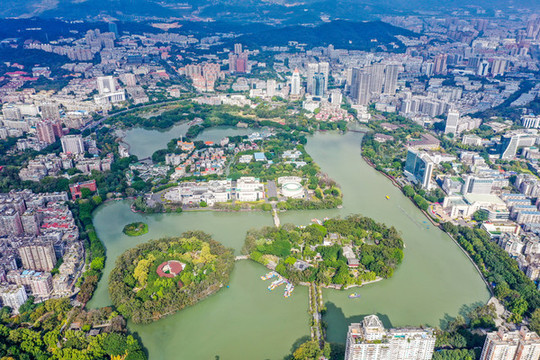 航拍福建福州西湖公園風(fēng)光
