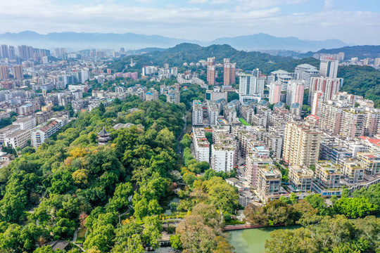 航拍福建福州西湖公園風(fēng)光