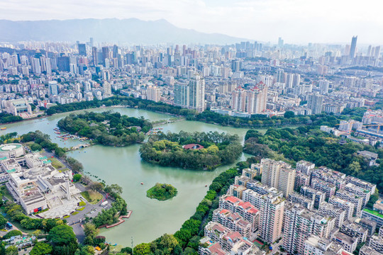 航拍福建福州西湖公園風(fēng)光