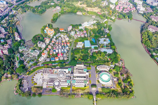 航拍福建福州左海公園風(fēng)光