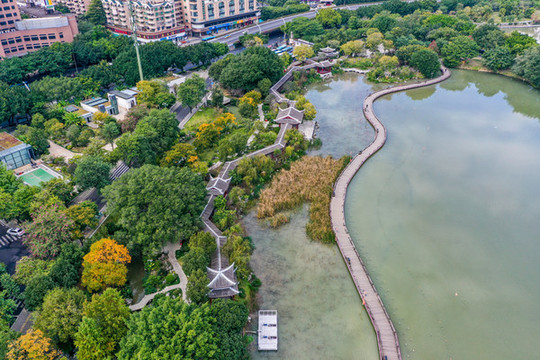 航拍福建福州左海公園風(fēng)光