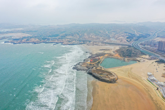 航拍福州平潭龍鳳頭海濱浴場