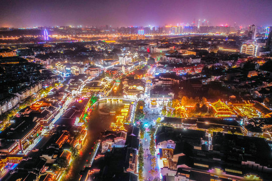航拍南京夫子廟秦淮風光帶夜景