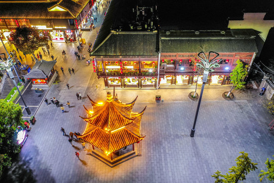 航拍南京夫子廟秦淮風(fēng)光帶夜景