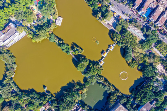 航拍廣東中山逸仙湖公園風光