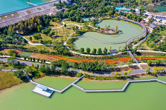 航拍中山金鐘水庫(kù)金鐘湖公園