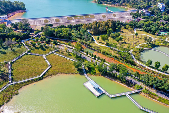 航拍中山金鐘水庫(kù)金鐘湖公園