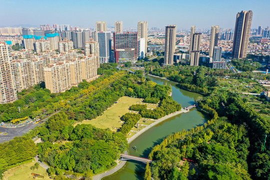 航拍佛山礌崗公園南海活水公園
