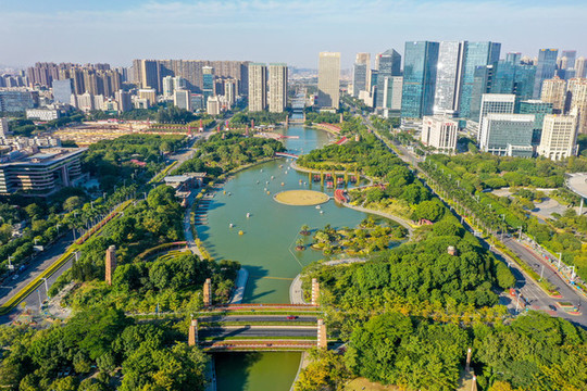 航拍廣東佛山千燈湖公園風(fēng)光
