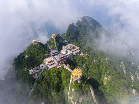 航拍河南欒川老君山金頂建筑群