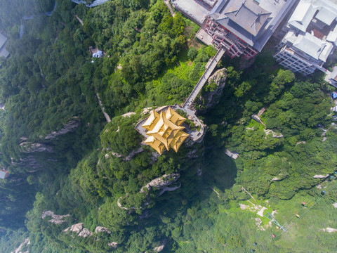航拍河南欒川老君山金頂建筑群