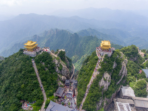 航拍河南欒川老君山金頂建筑群
