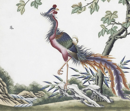 鳳凰花鳥國畫素材插畫