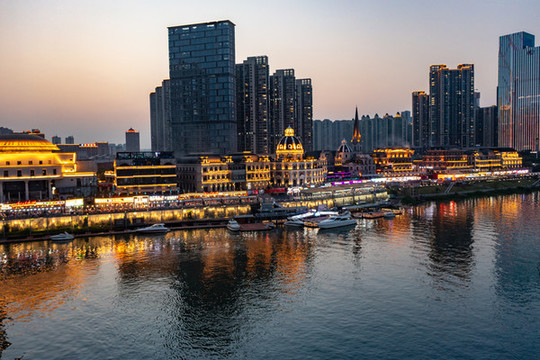 航拍長(zhǎng)沙漁人碼頭夜景風(fēng)光