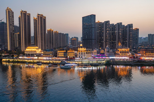 航拍長(zhǎng)沙漁人碼頭夜景風(fēng)光