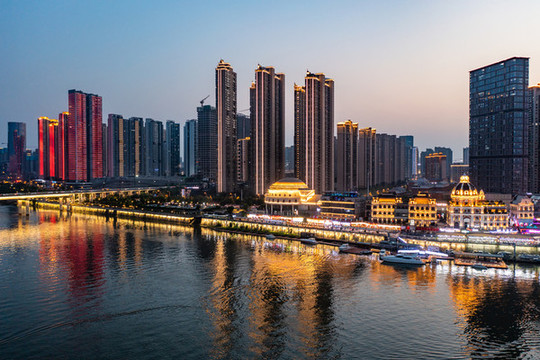 航拍長(zhǎng)沙漁人碼頭夜景風(fēng)光