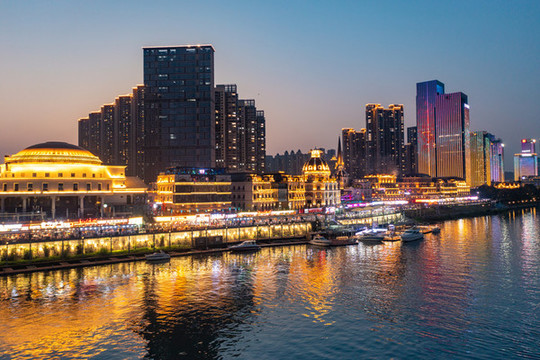 航拍長沙漁人碼頭夜景風(fēng)光