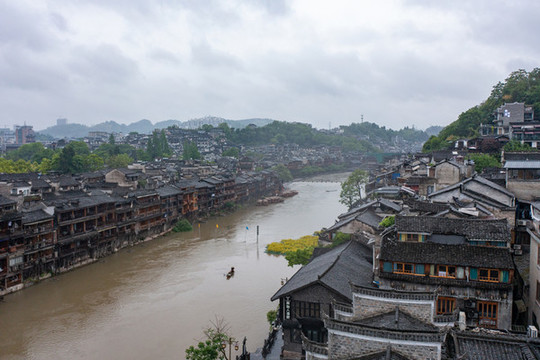 航拍湖南湘西鳳凰古城素材