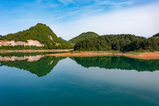 航拍湖南湘西松柏水庫風光
