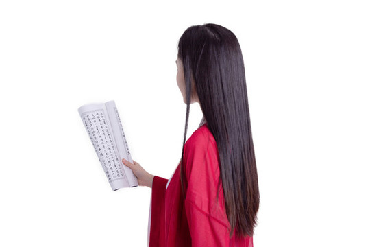 紅衣古裝美女讀書
