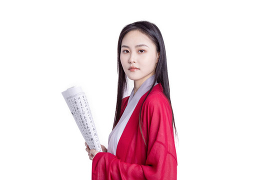 紅衣古裝美女讀書