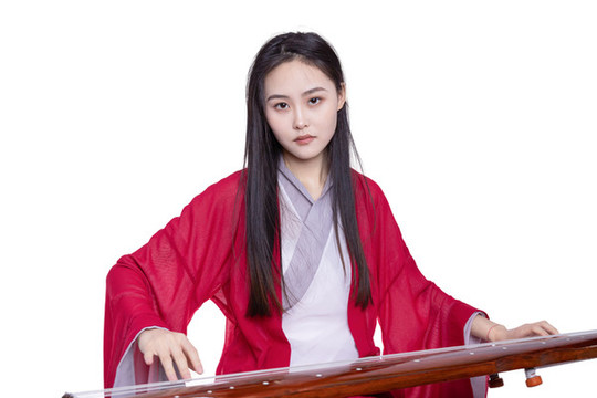 紅衣古裝美女彈琴