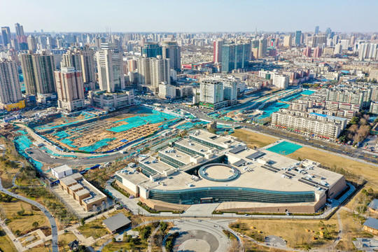 航拍河南鄭州商都遺址博物院