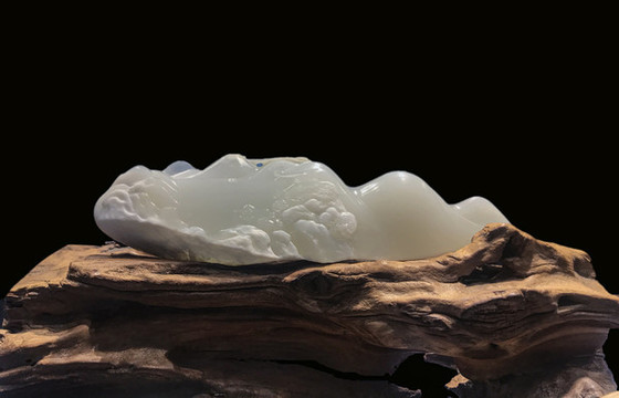 和田玉雕刻山水?dāng)[件