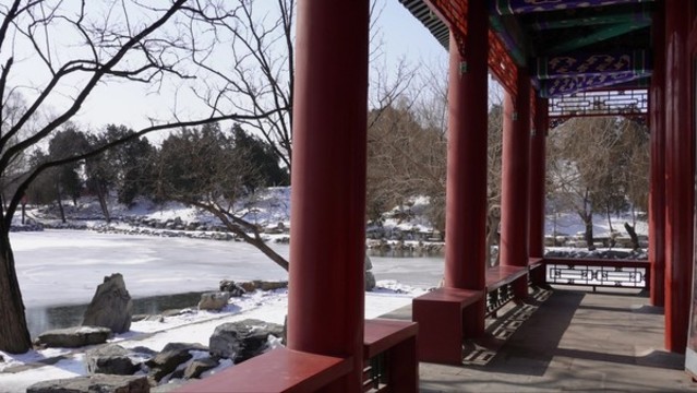 長(zhǎng)廊走廊畫(huà)廊冬季圓明園