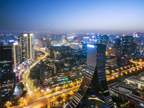 航拍成都高新區(qū)夜景