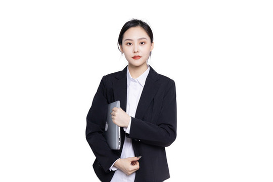 商務(wù)女性手持筆記本電腦