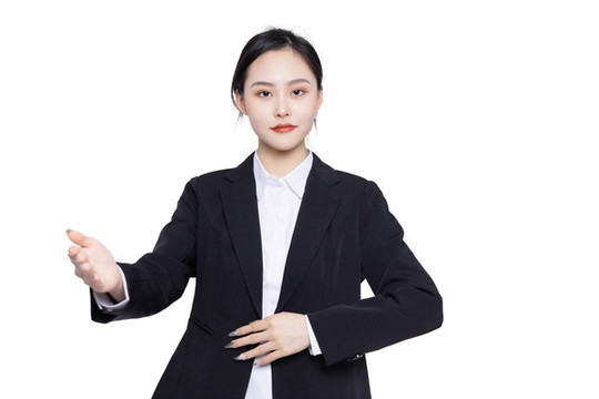 商務(wù)女性歡迎手勢(shì)