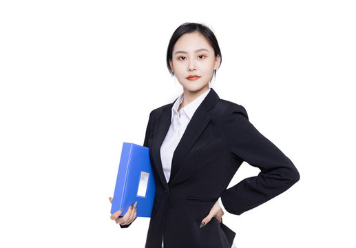 白色背景商務(wù)女性手持文件夾