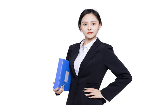 白色背景商務女性拿著文件夾