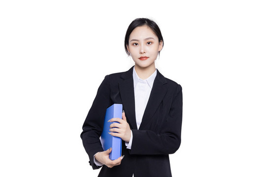 白色背景商務(wù)女性手持文件夾