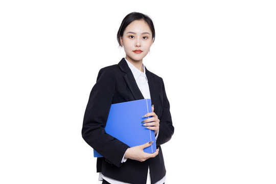 白色背景商務(wù)女性手持文件夾