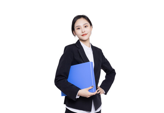白色背景商務(wù)女性手持文件夾