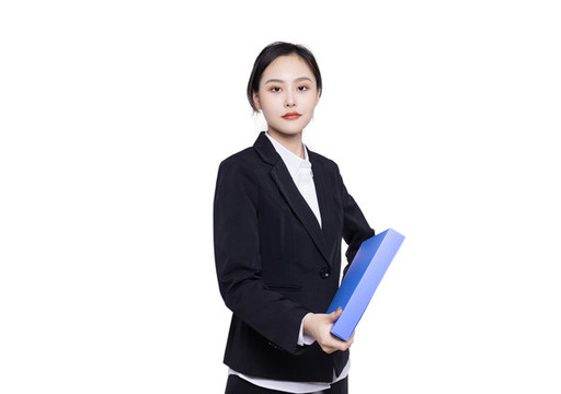 白色背景商務(wù)女性手持文件夾