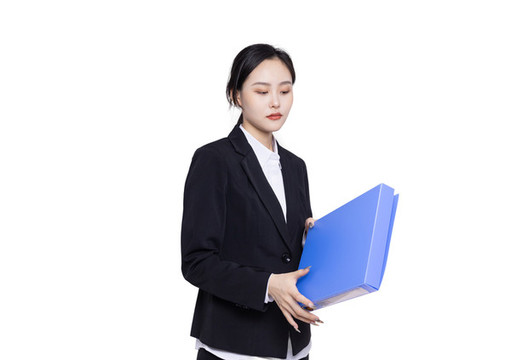 白色背景商務(wù)女性手持文件夾