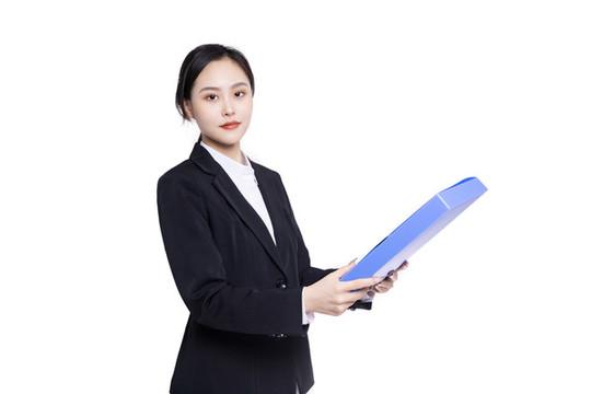 白色背景商務(wù)女性手持文件夾