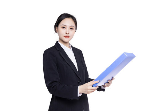 白色背景商務(wù)女性手持文件夾