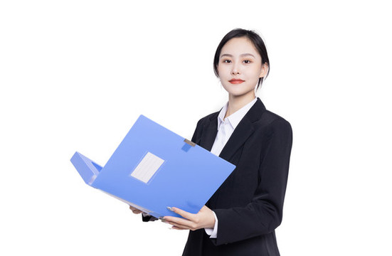 白色背景商務(wù)女性手持文件夾