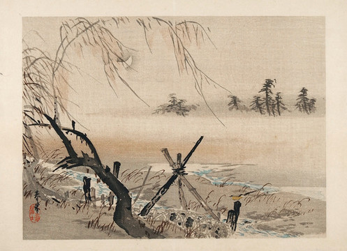 暮靄國畫山水小品