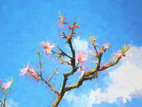 桃花油畫