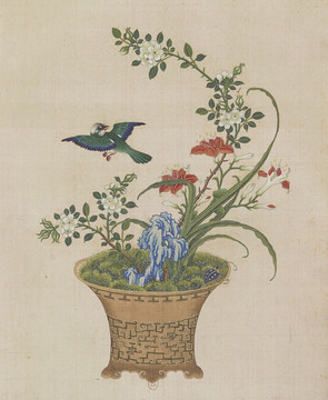 黃花山石盆景國(guó)畫
