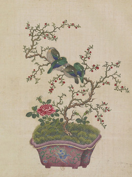 花鳥盆景國畫