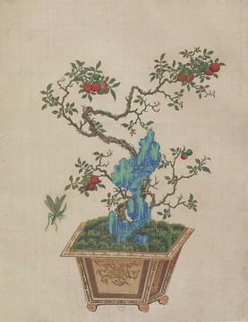 果樹(shù)飛蟲(chóng)盆景國(guó)畫(huà)