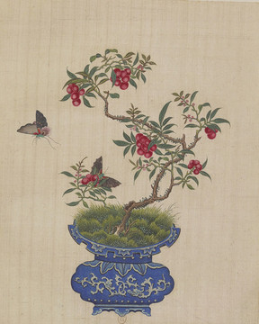 蝴蝶花卉盆景國(guó)畫